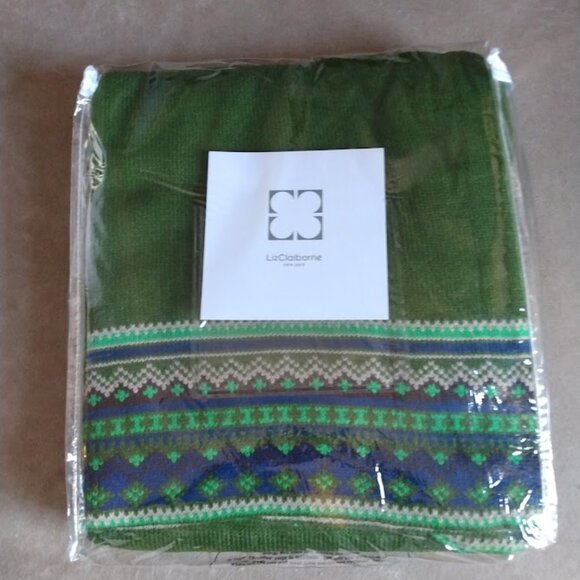 NWT Liz Claiborne NY~Green & Blue Fair Isle Decorative Throw Blanket 50 x 70 - Picture 2 of 7